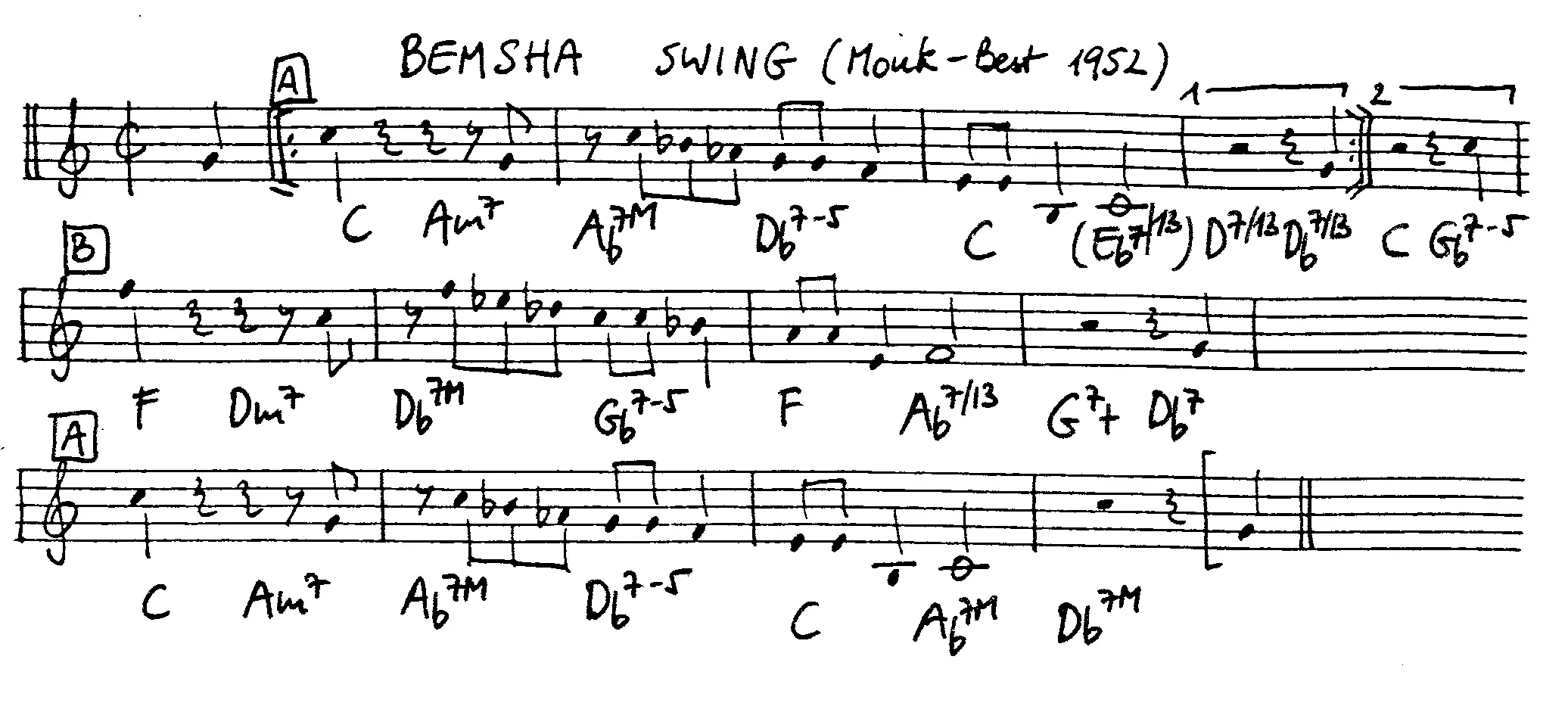 bemsha swing free jazz leadsheet - Courtesy of the Jungle Jazz Band